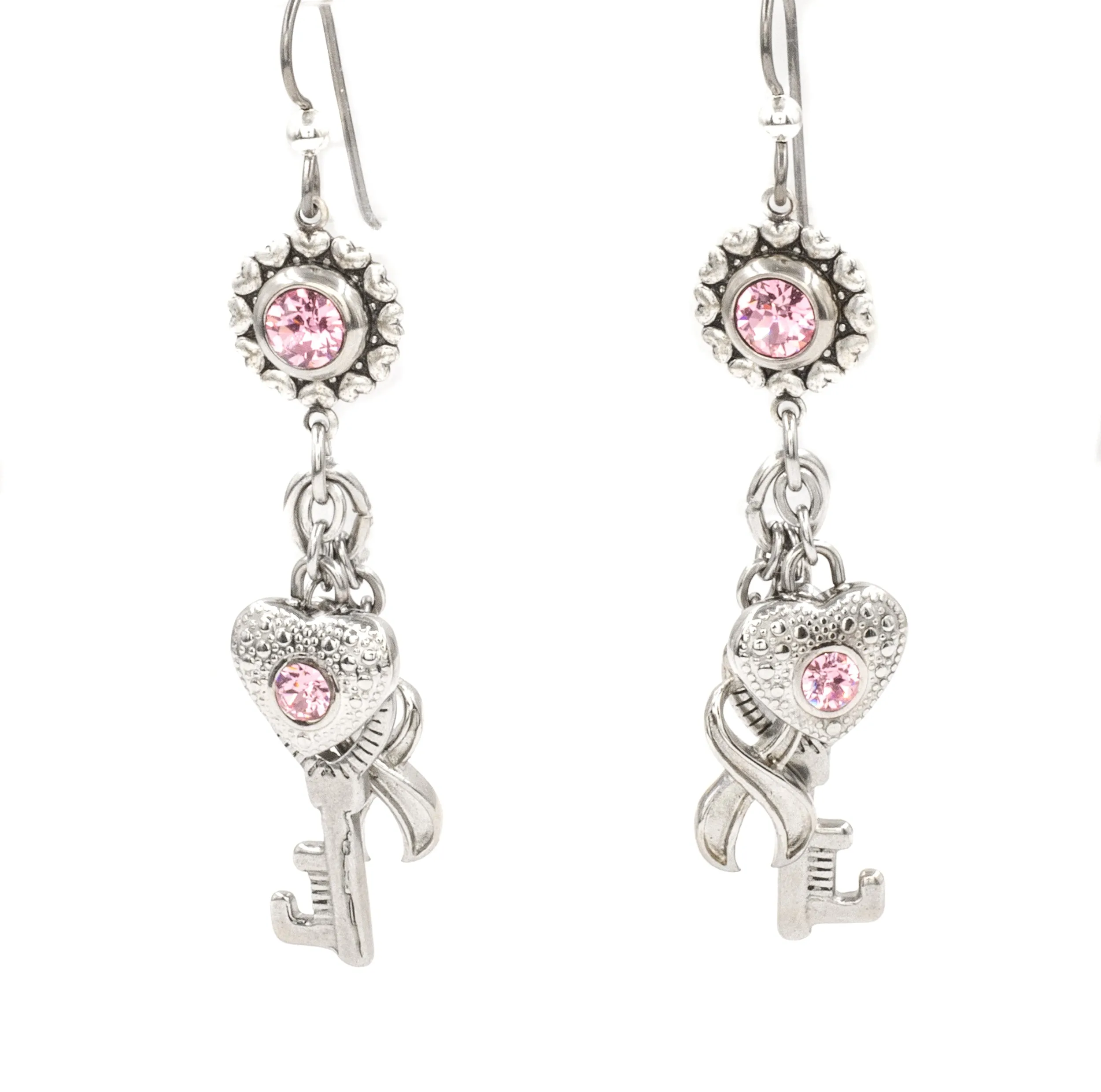 Pink Ribbon Awareness Crystal Earrings