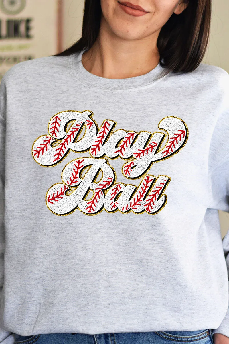 Play Ball Baseball Faux Chenille Patch Transfer Unisex NuBlend Crew Sweatshirt