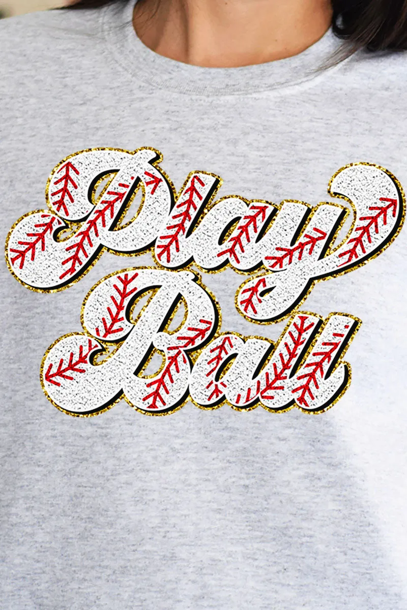 Play Ball Baseball Faux Chenille Patch Transfer Unisex NuBlend Crew Sweatshirt