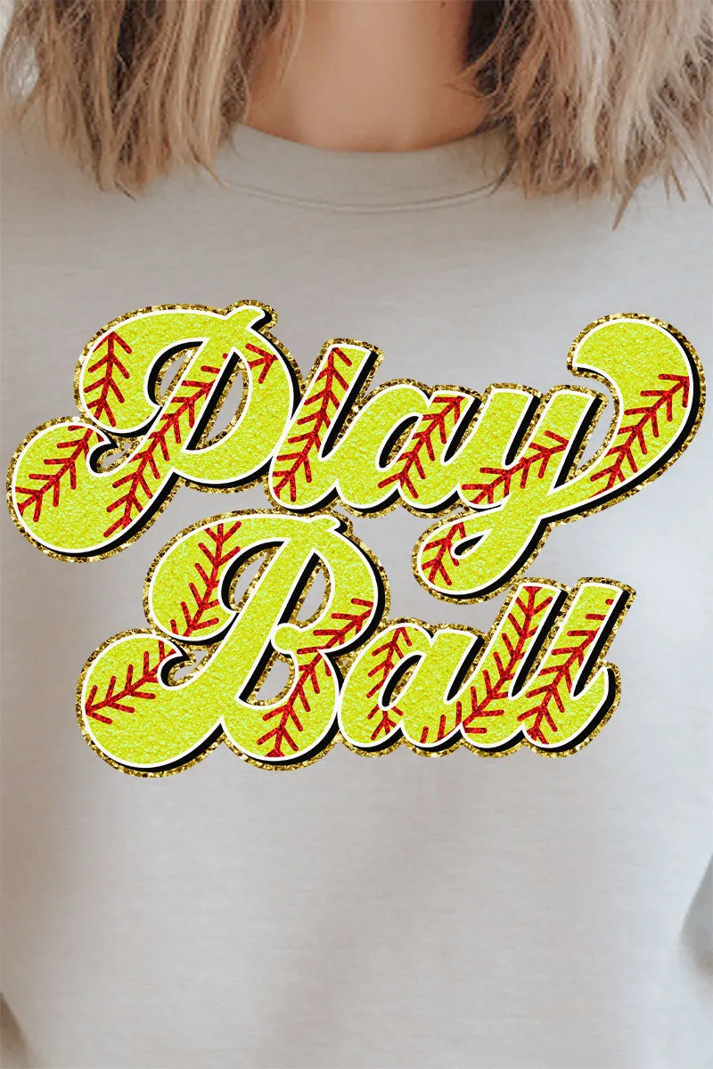 Play Ball Softball Faux Chenille Patch Transfer Unisex NuBlend Crew Sweatshirt