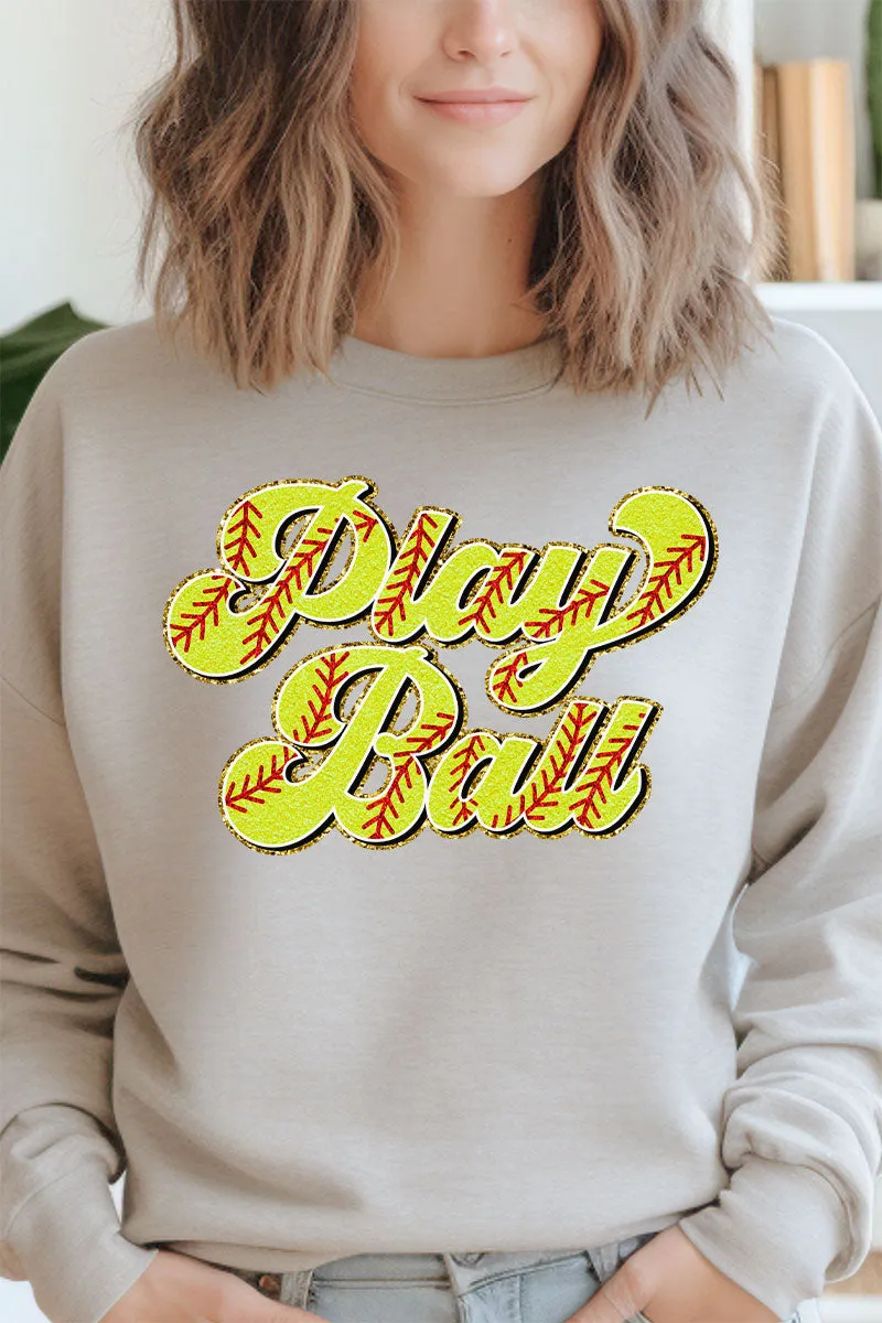 Play Ball Softball Faux Chenille Patch Transfer Unisex NuBlend Crew Sweatshirt
