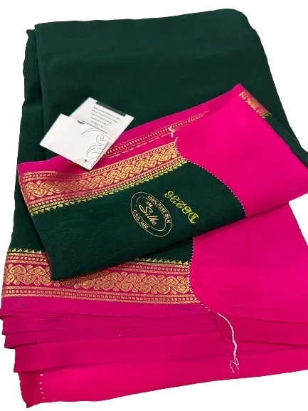 Pure Mysore Real Gold & Silver Zari Designer Silk Saree