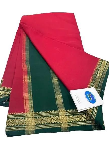 Pure Mysore Real Gold & Silver Zari Designer Silk Saree