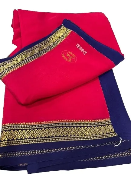 Pure Mysore Real Gold & Silver Zari Designer Silk Saree