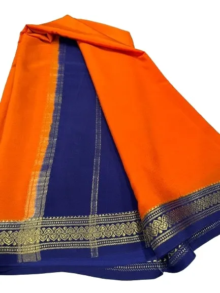 Pure Mysore Real Gold & Silver Zari Designer Silk Saree