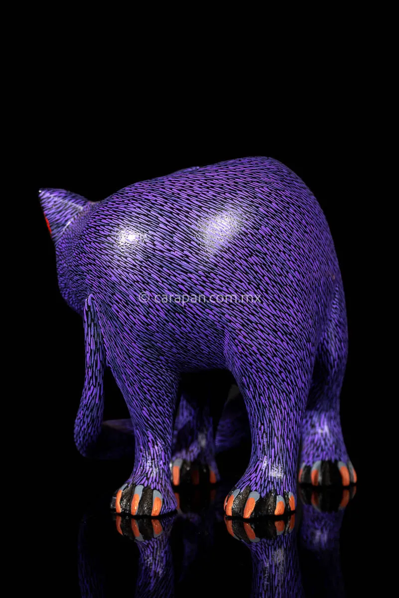 Purple Cat Fine Mexican Wood Carving Alebrije