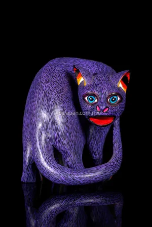 Purple Cat Fine Mexican Wood Carving Alebrije