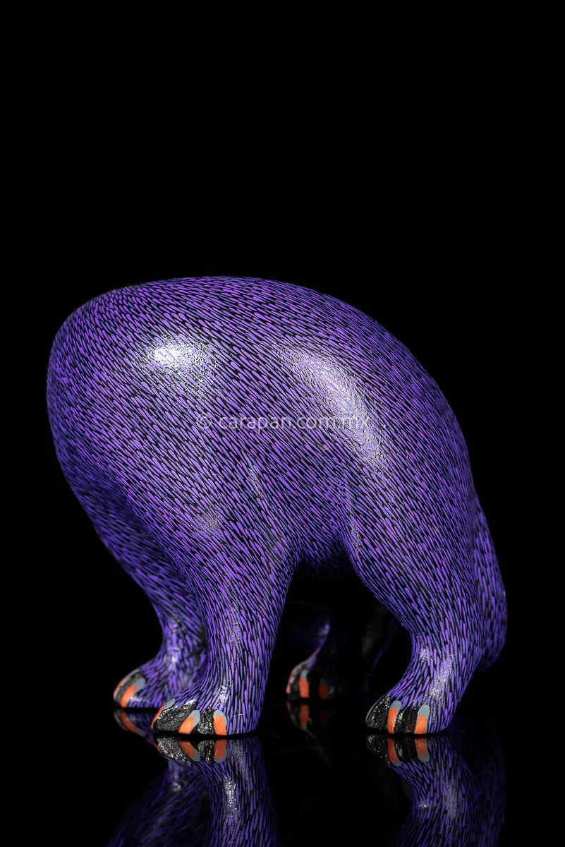 Purple Cat Fine Mexican Wood Carving Alebrije