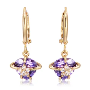 Purple Crystal & Cubic Zirconia 18K Gold-Plated Heart Drop Earrings