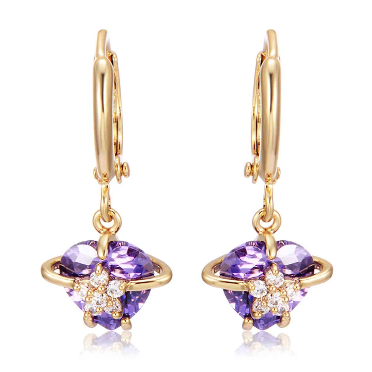 Purple Crystal & Cubic Zirconia 18K Gold-Plated Heart Drop Earrings