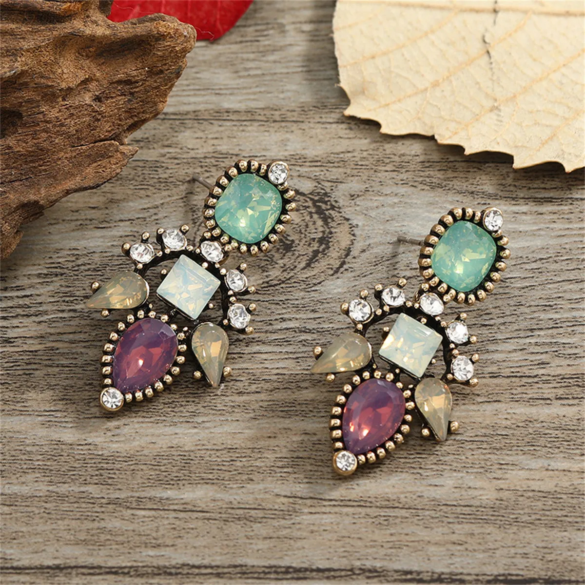 Purple Crystal & Cubic Zirconia Geometric Drop Earrings