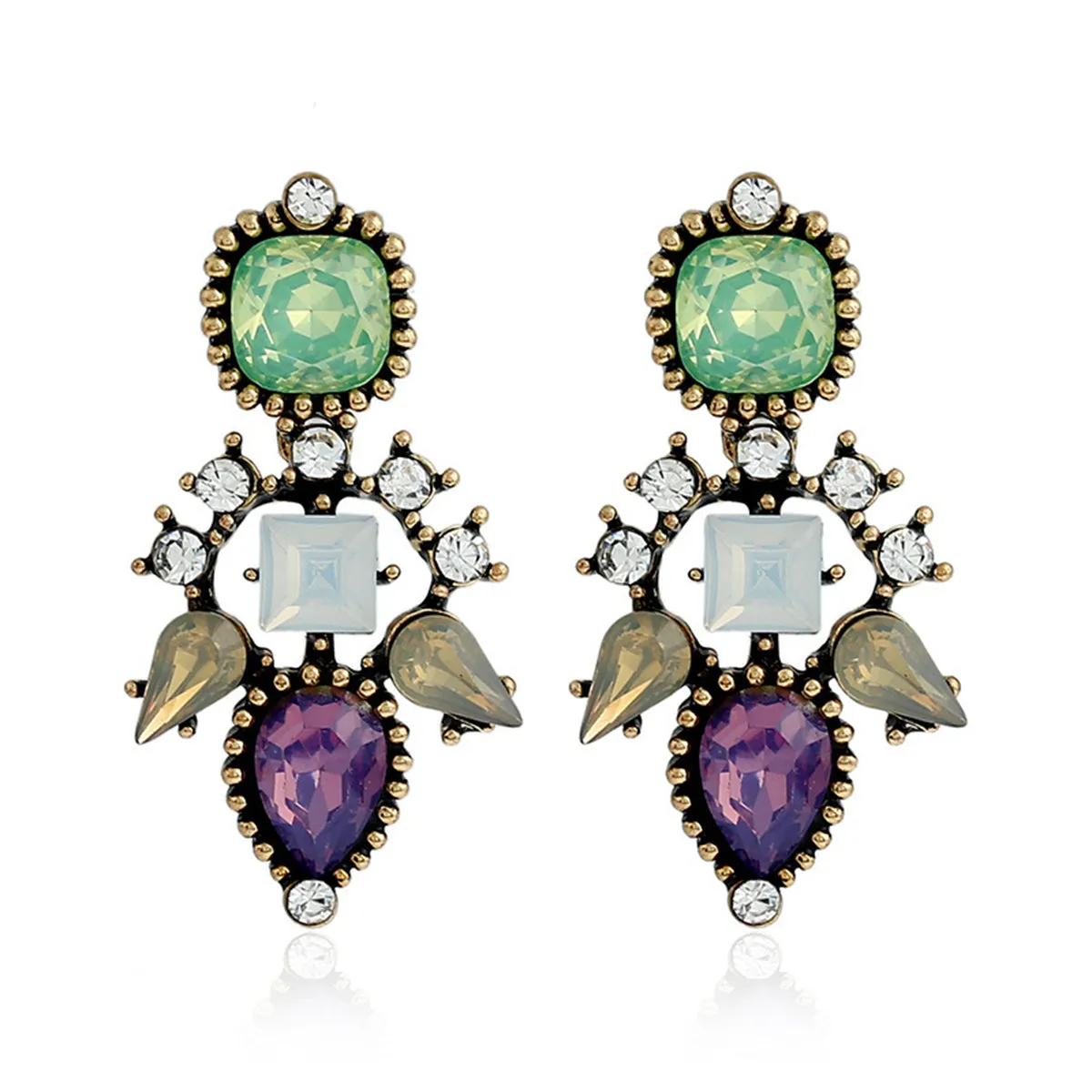 Purple Crystal & Cubic Zirconia Geometric Drop Earrings
