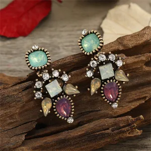 Purple Crystal & Cubic Zirconia Geometric Drop Earrings