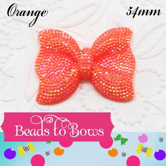 QTY 1 Large Orange Rhinestone Bow bead, Rhinestone Bow, Chunky Bow, Bubblegum rhinestone bead, Chunky Necklace Bow,  Bead Bow