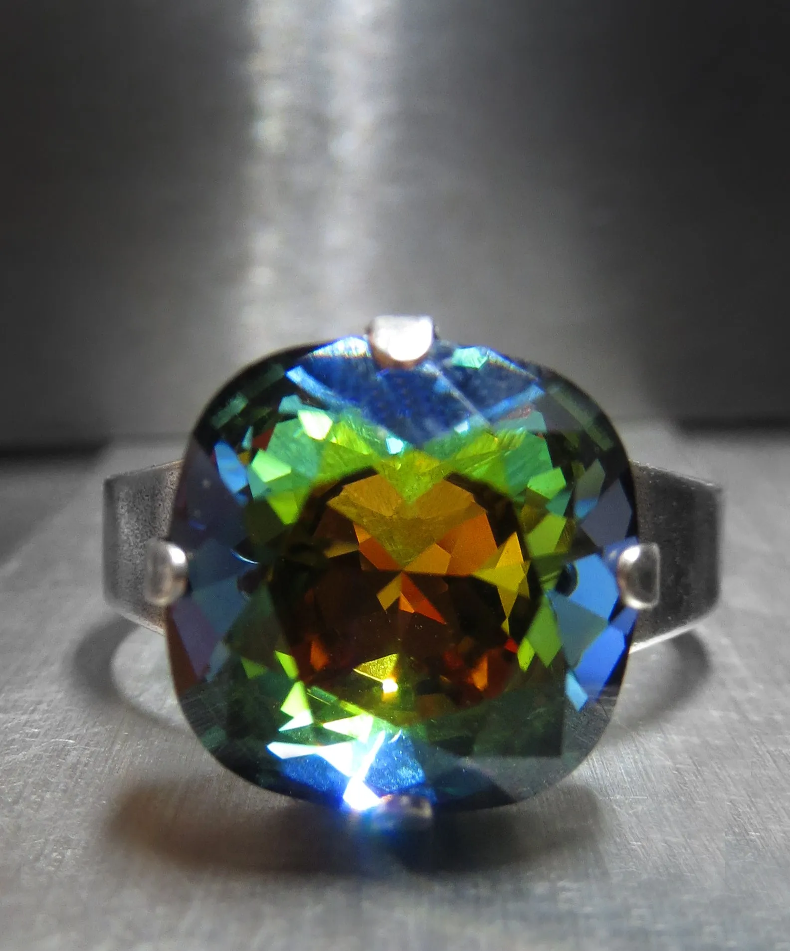 RAINBOW Crystal Ring with Antiqued Silver