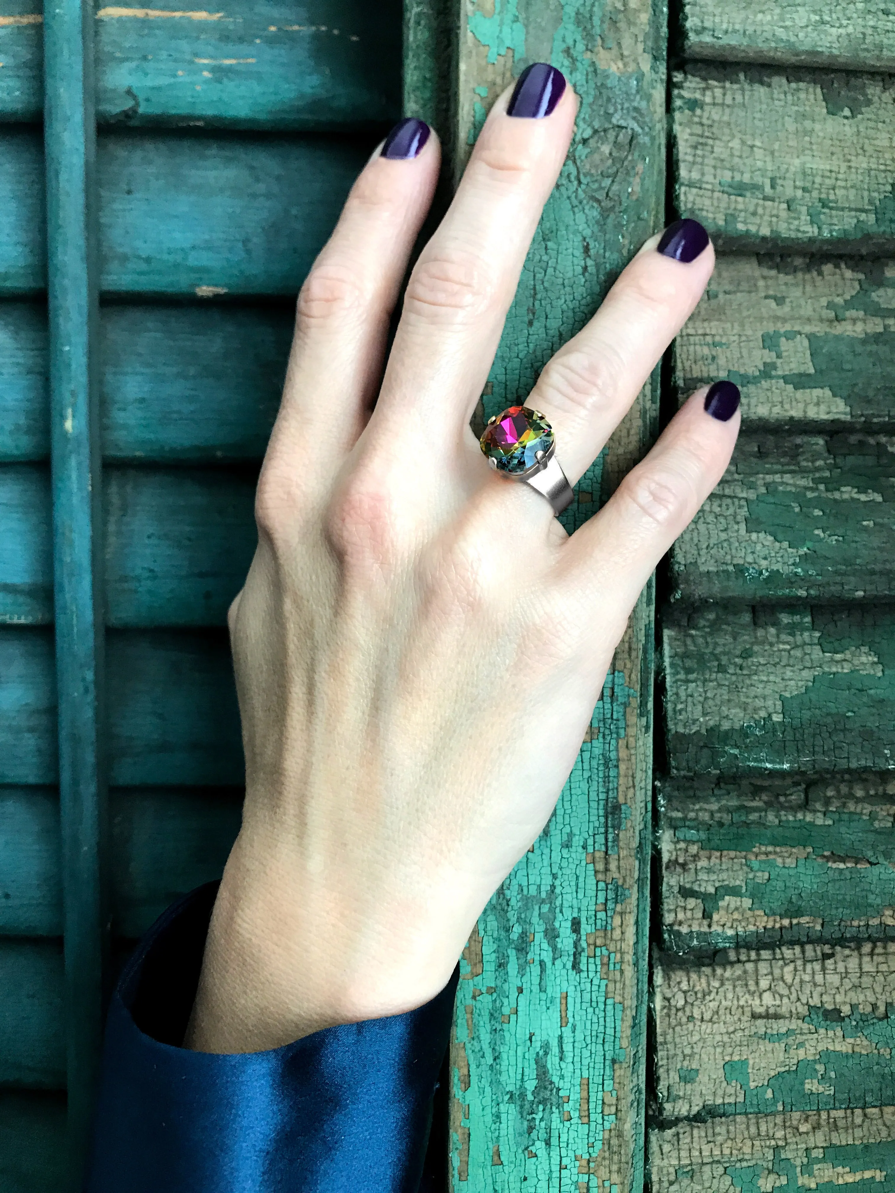 RAINBOW Crystal Ring with Antiqued Silver