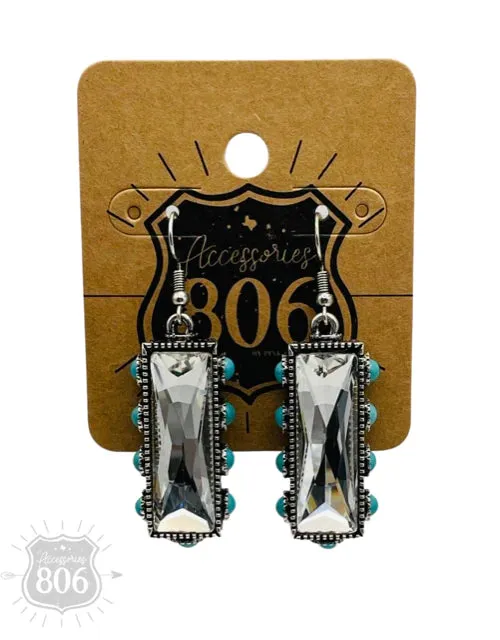 Rectangle Rhinestone Earrings in Clear