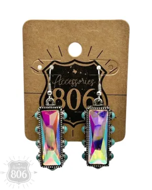 Rectangle Rhinestone Earrings in Silver