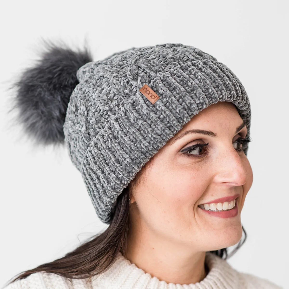 Recycled Beanie Hat - Chenille Knit Charcoal