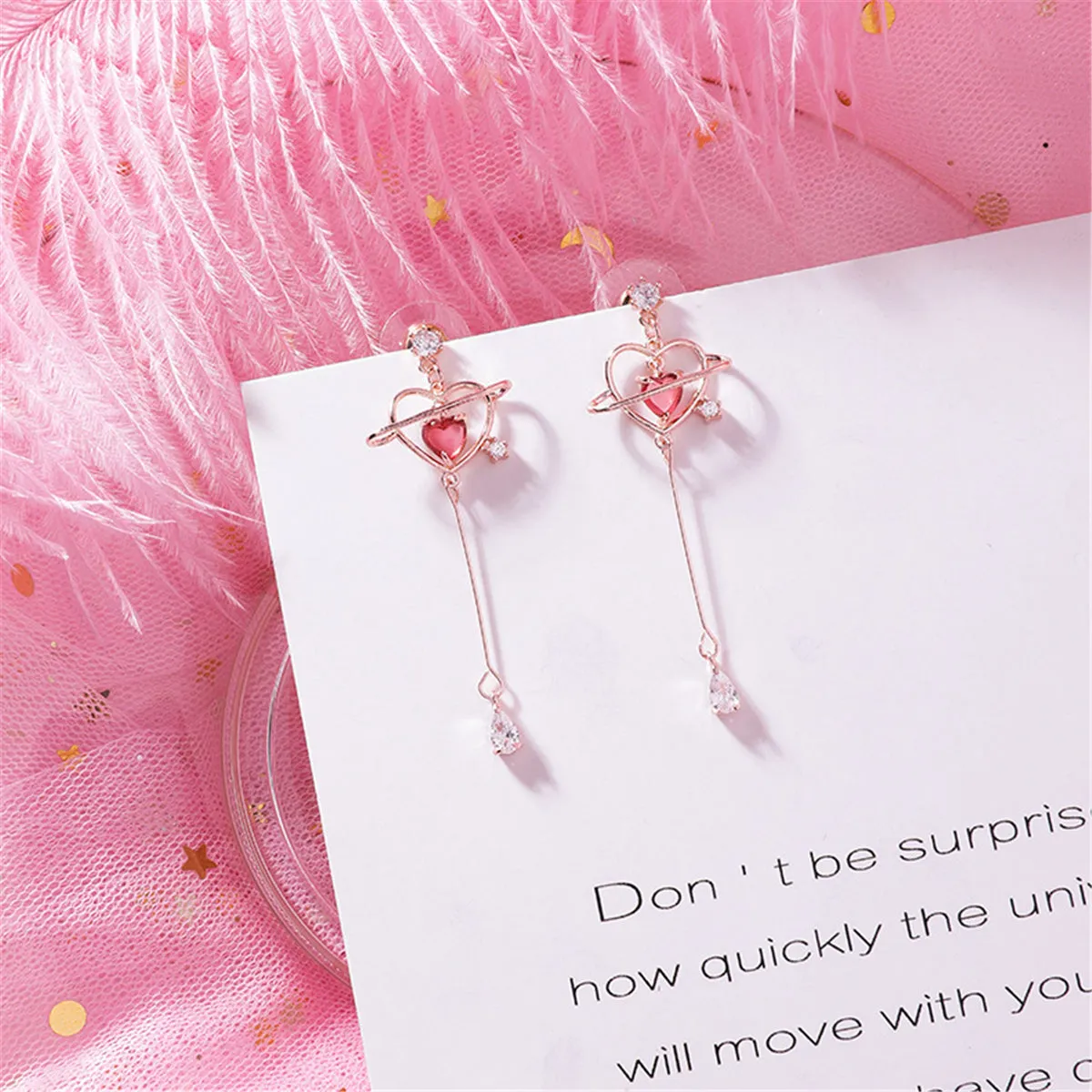 Red Crystal & 18K Gold-Plated Cubic Zirconia-Accent Heart Drop Earrings