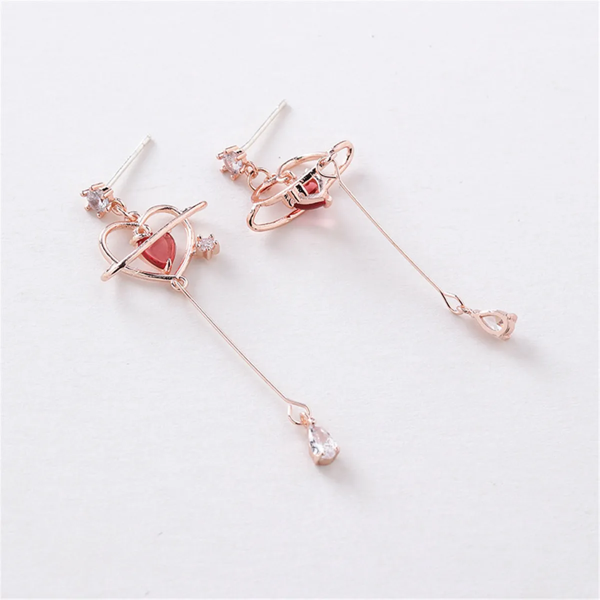 Red Crystal & 18K Gold-Plated Cubic Zirconia-Accent Heart Drop Earrings