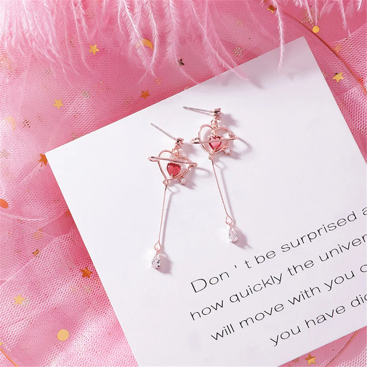 Red Crystal & 18K Gold-Plated Cubic Zirconia-Accent Heart Drop Earrings