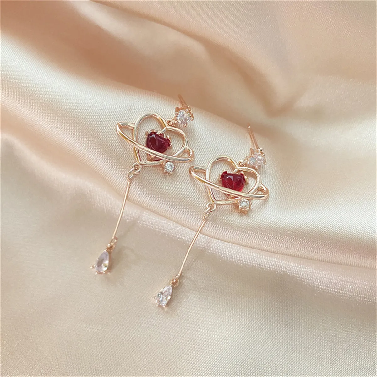 Red Crystal & 18K Gold-Plated Cubic Zirconia-Accent Heart Drop Earrings