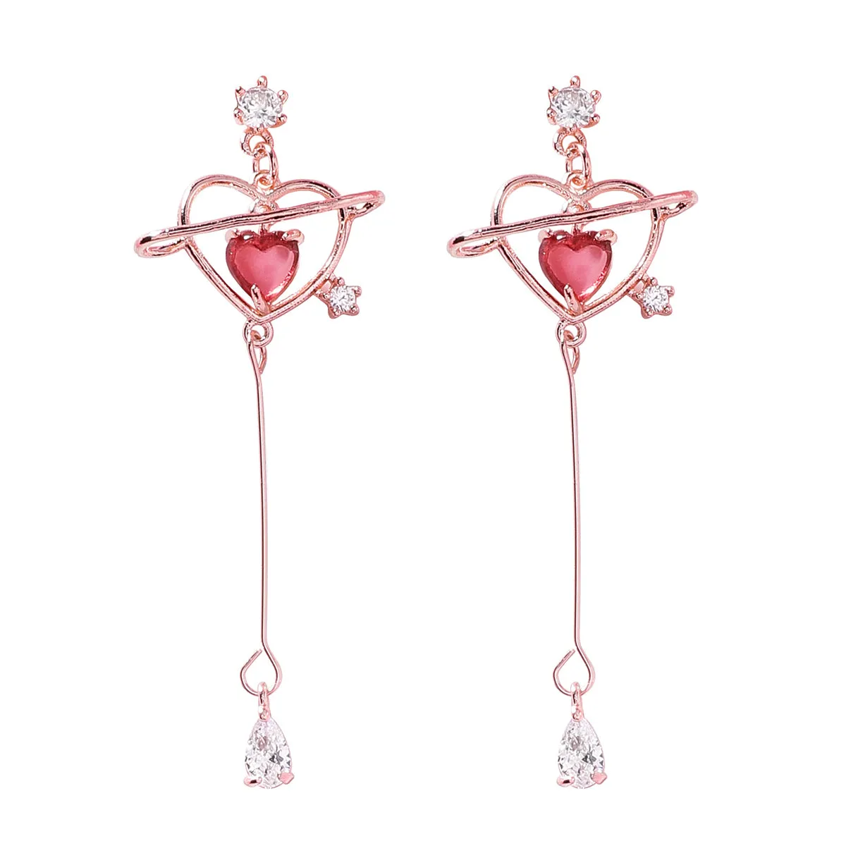 Red Crystal & 18K Gold-Plated Cubic Zirconia-Accent Heart Drop Earrings
