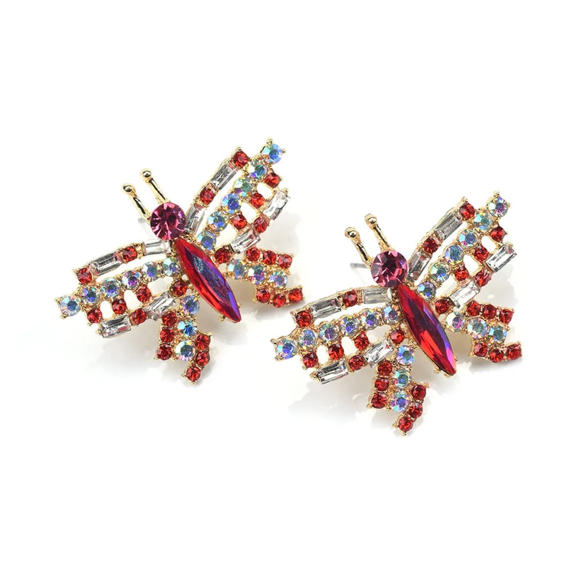 Red Crystal & Cubic Zirconia Butterfly Stud Earrings