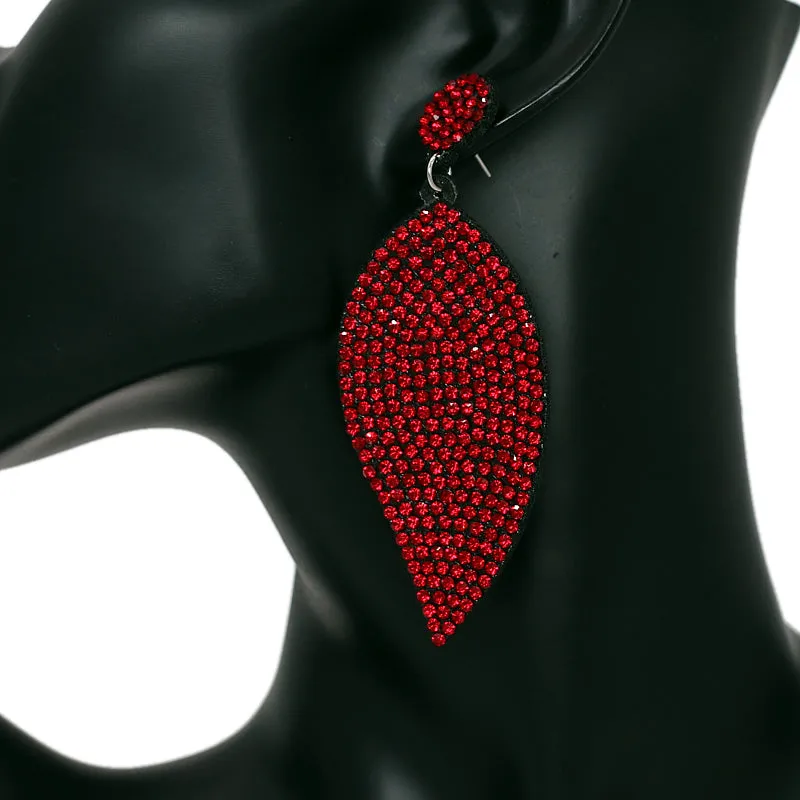Red Leaf Shape Pave Stone Felt Earrings