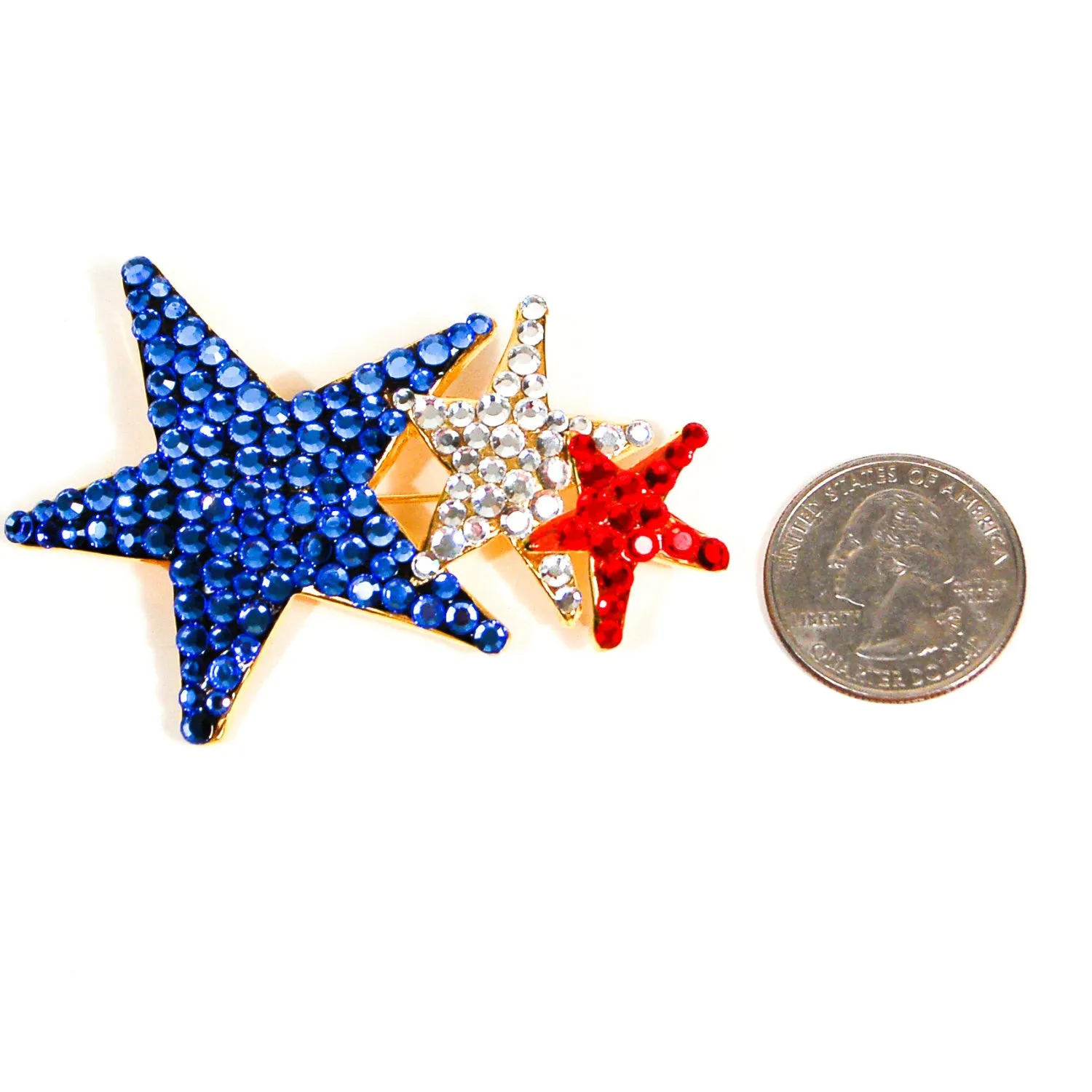 Red, White, Blue Rhinestone Star Brooch