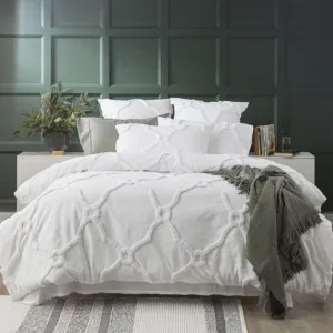 Renee Taylor Moroccan Cotton Chenille Vintage Washed Tufted Quilt Cover Sets - White