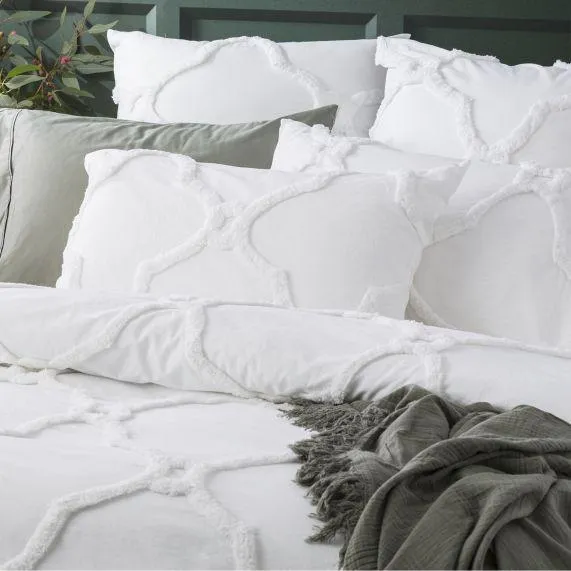 Renee Taylor Moroccan Cotton Chenille Vintage Washed Tufted Quilt Cover Sets - White