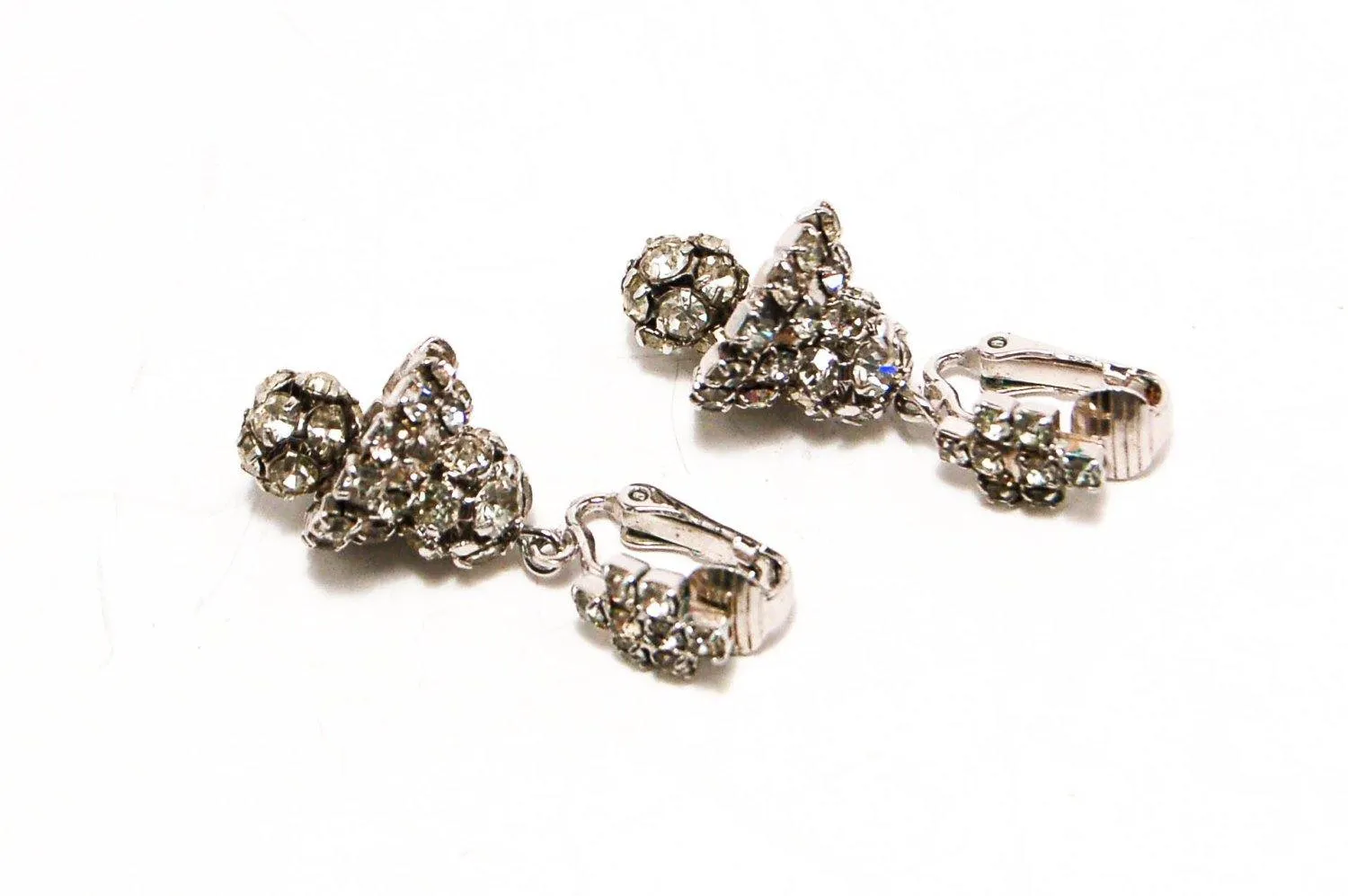 Rhinestone Bell Earrings, Clip On, Wedding Bells, Mid Century Modern, Glam, Old Hollywood, Vintage Designer Jewelry