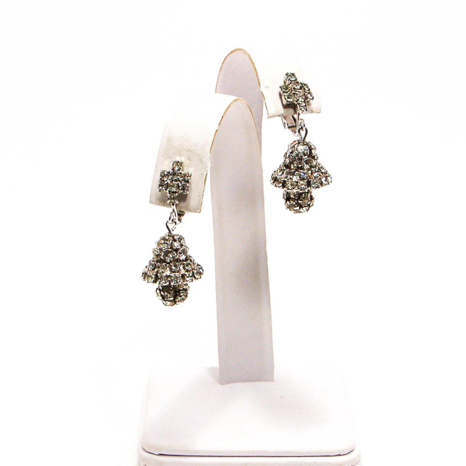 Rhinestone Bell Earrings, Clip On, Wedding Bells, Mid Century Modern, Glam, Old Hollywood, Vintage Designer Jewelry