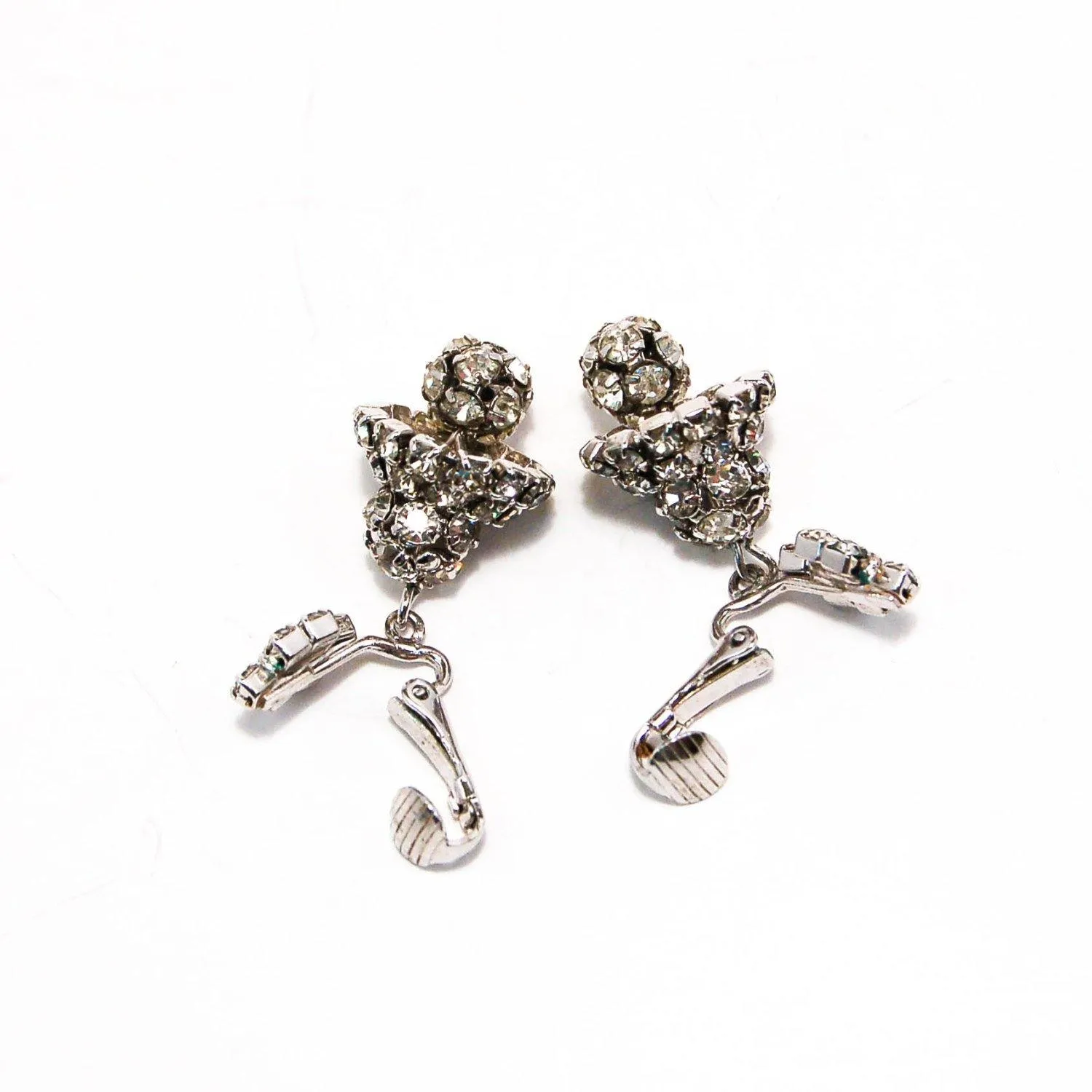 Rhinestone Bell Earrings, Clip On, Wedding Bells, Mid Century Modern, Glam, Old Hollywood, Vintage Designer Jewelry