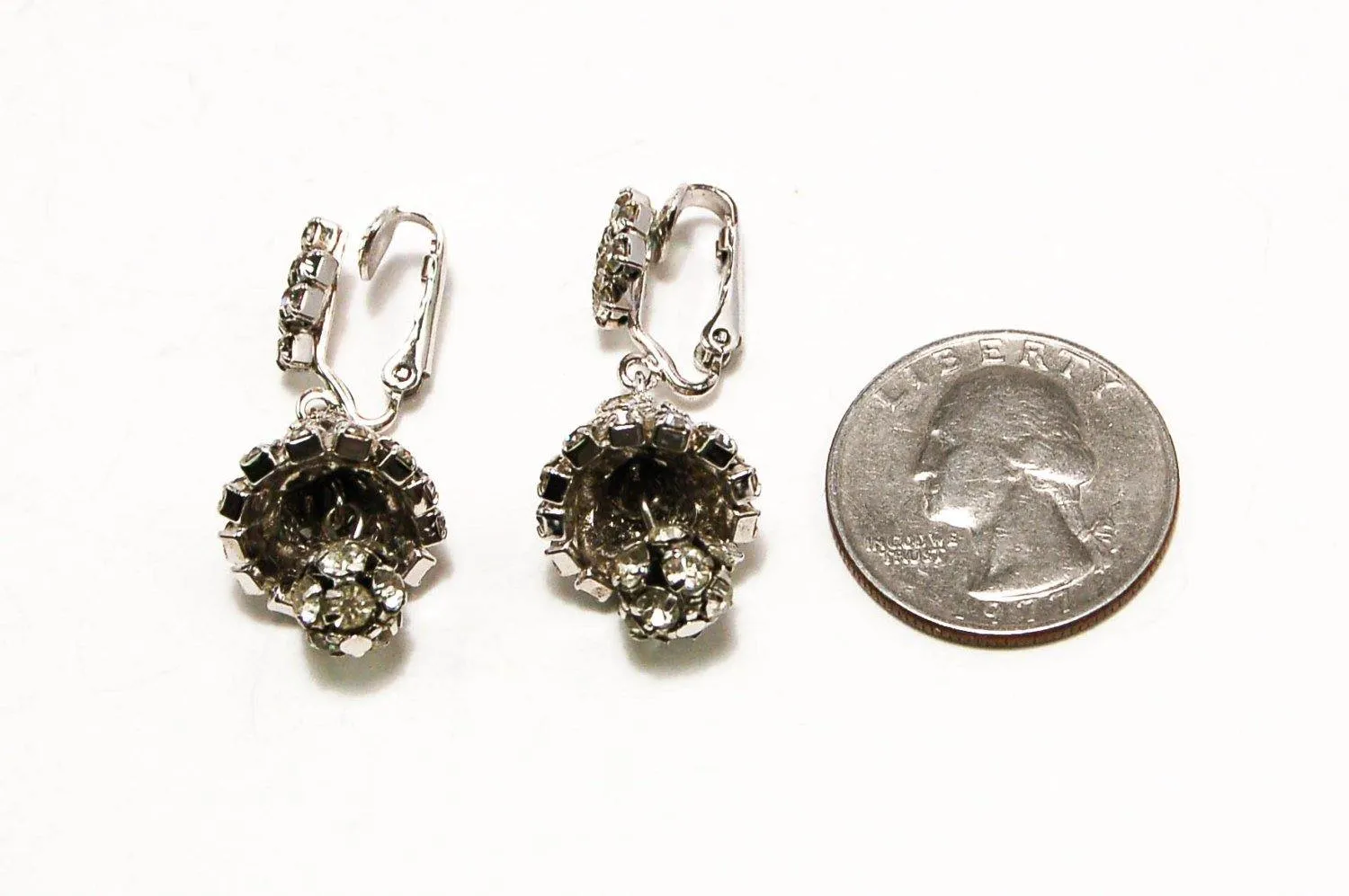 Rhinestone Bell Earrings, Clip On, Wedding Bells, Mid Century Modern, Glam, Old Hollywood, Vintage Designer Jewelry