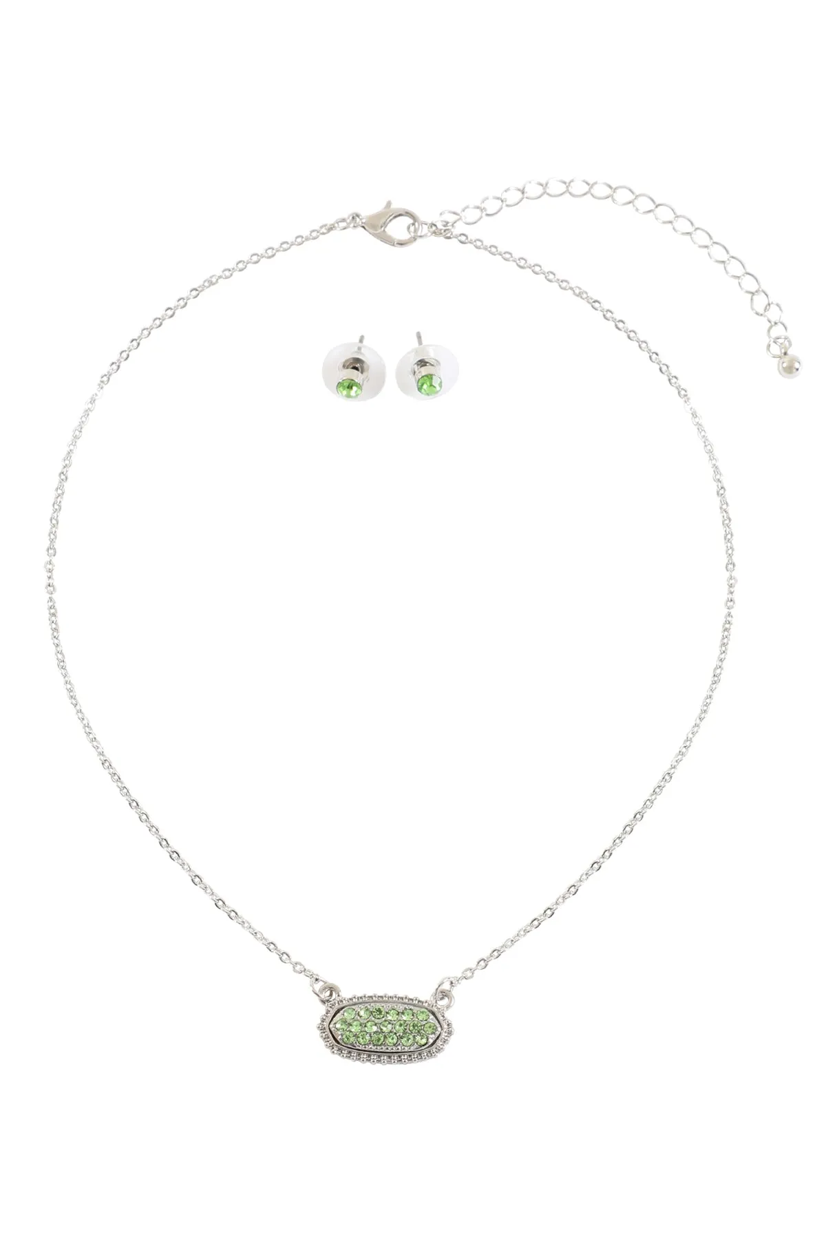 RHINESTONE DRUZY OVAL NECKLACE STUD EARRINGS SET