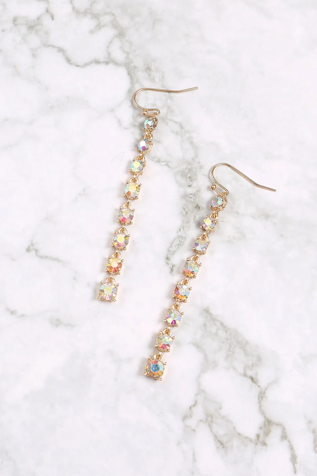 RHINESTONE LINEAR DROP HOOK EARRINGS