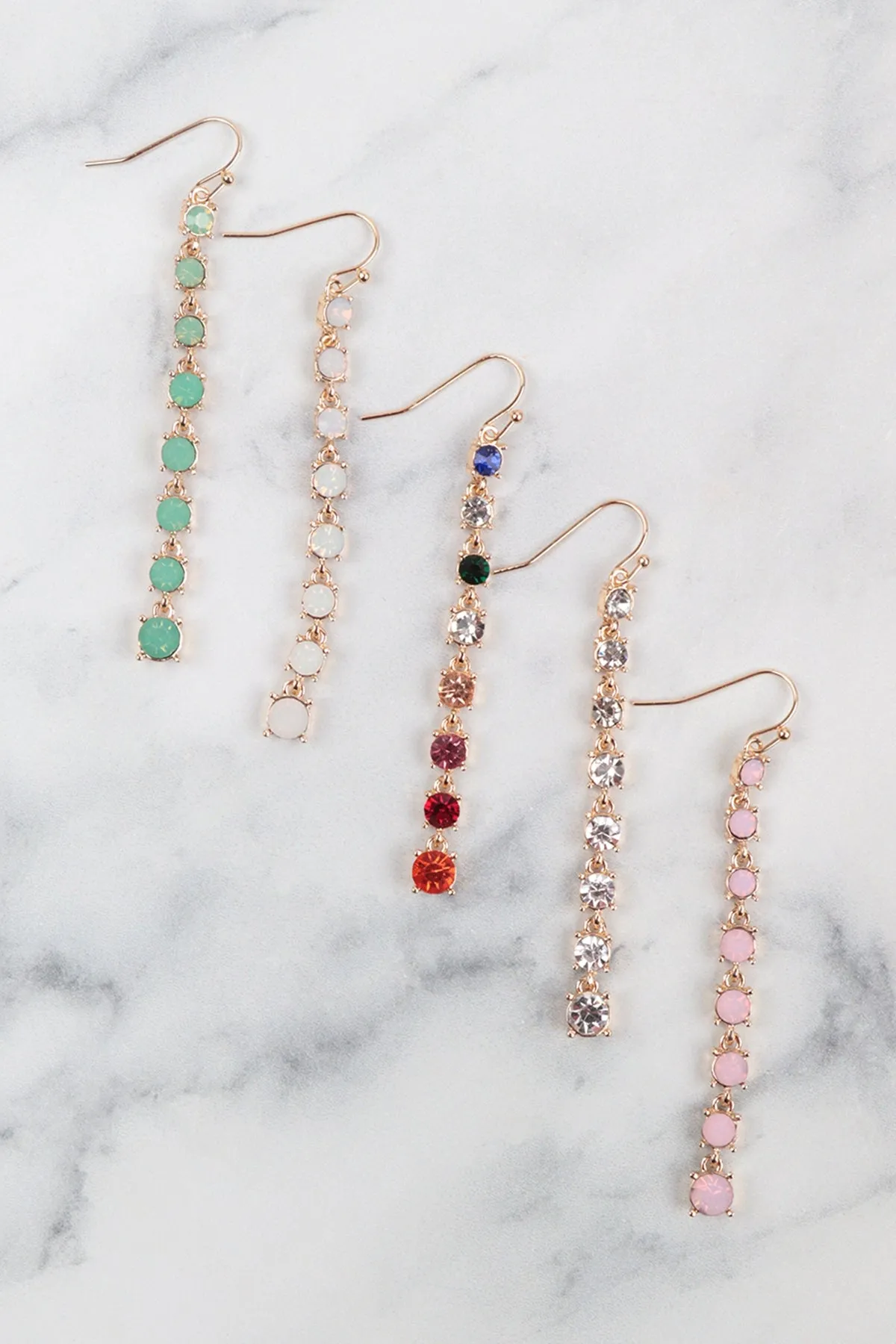 RHINESTONE LINEAR DROP HOOK EARRINGS