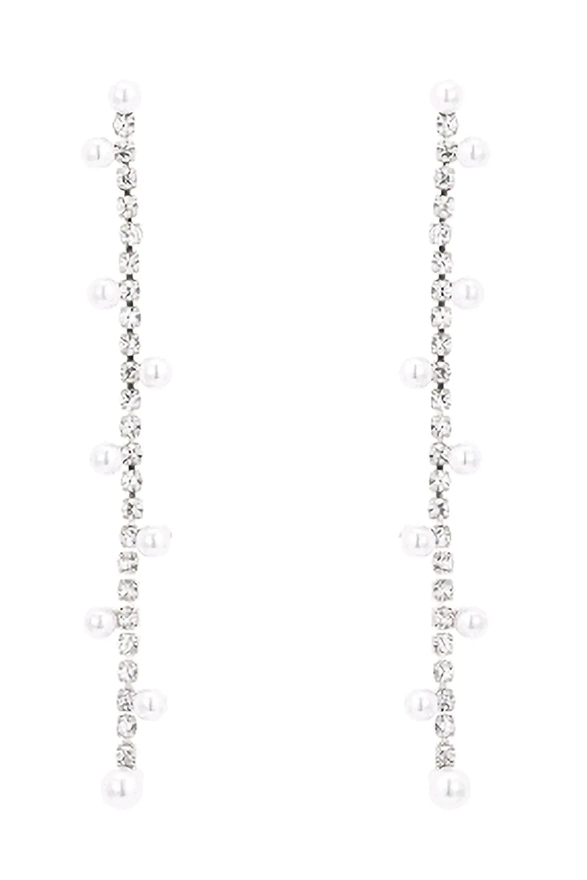 RHINESTONE ZIGZAG STATIONED PEARL DROP EARRINGS