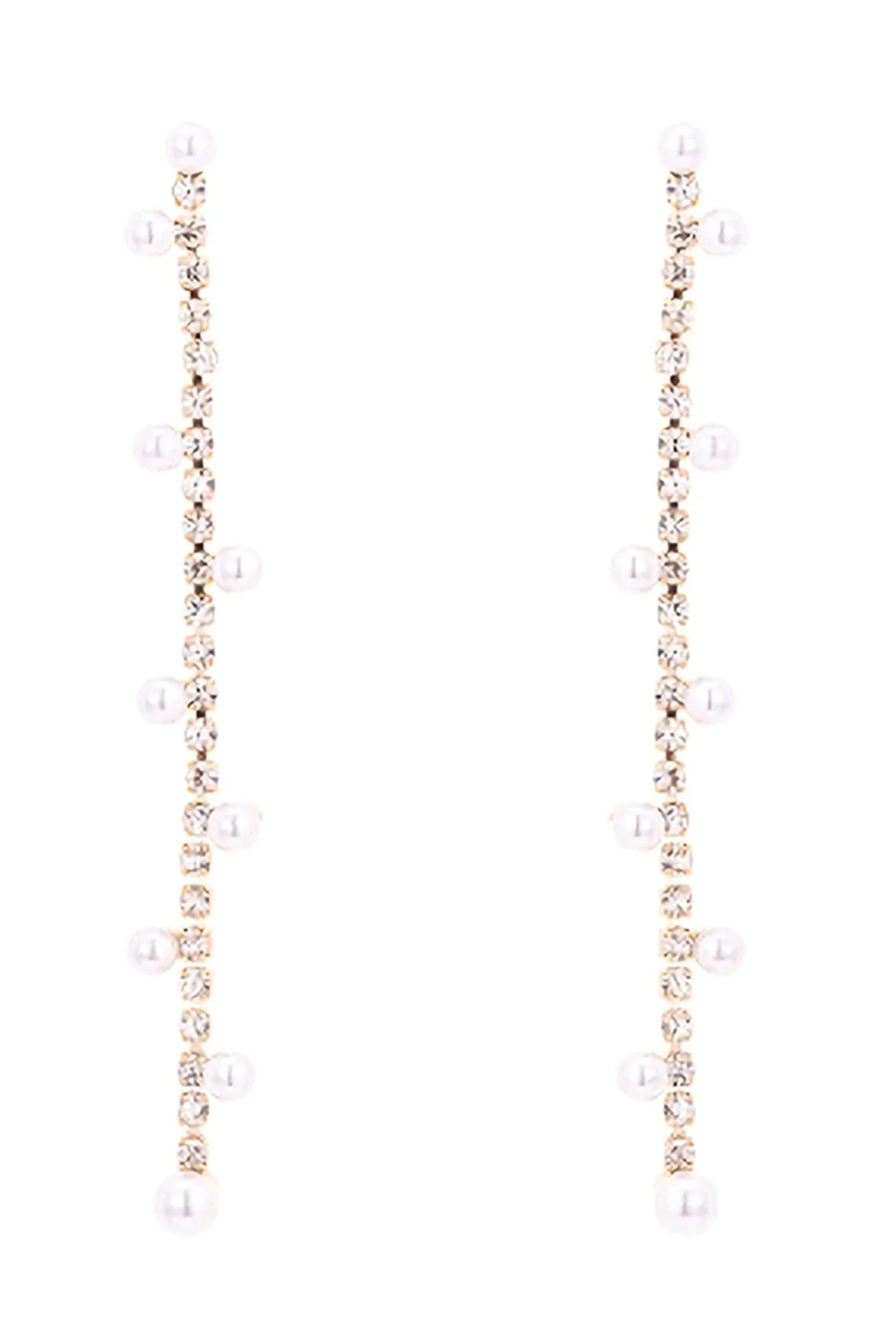 RHINESTONE ZIGZAG STATIONED PEARL DROP EARRINGS