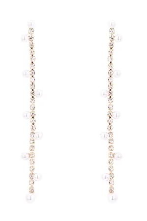 RHINESTONE ZIGZAG STATIONED PEARL DROP EARRINGS