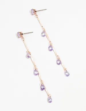 Rose Gold Purple Cubic Zirconia Droplet Drop Earrings
