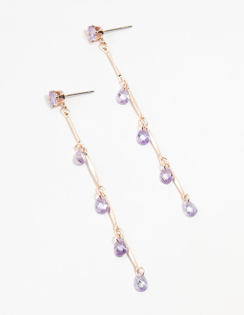 Rose Gold Purple Cubic Zirconia Droplet Drop Earrings