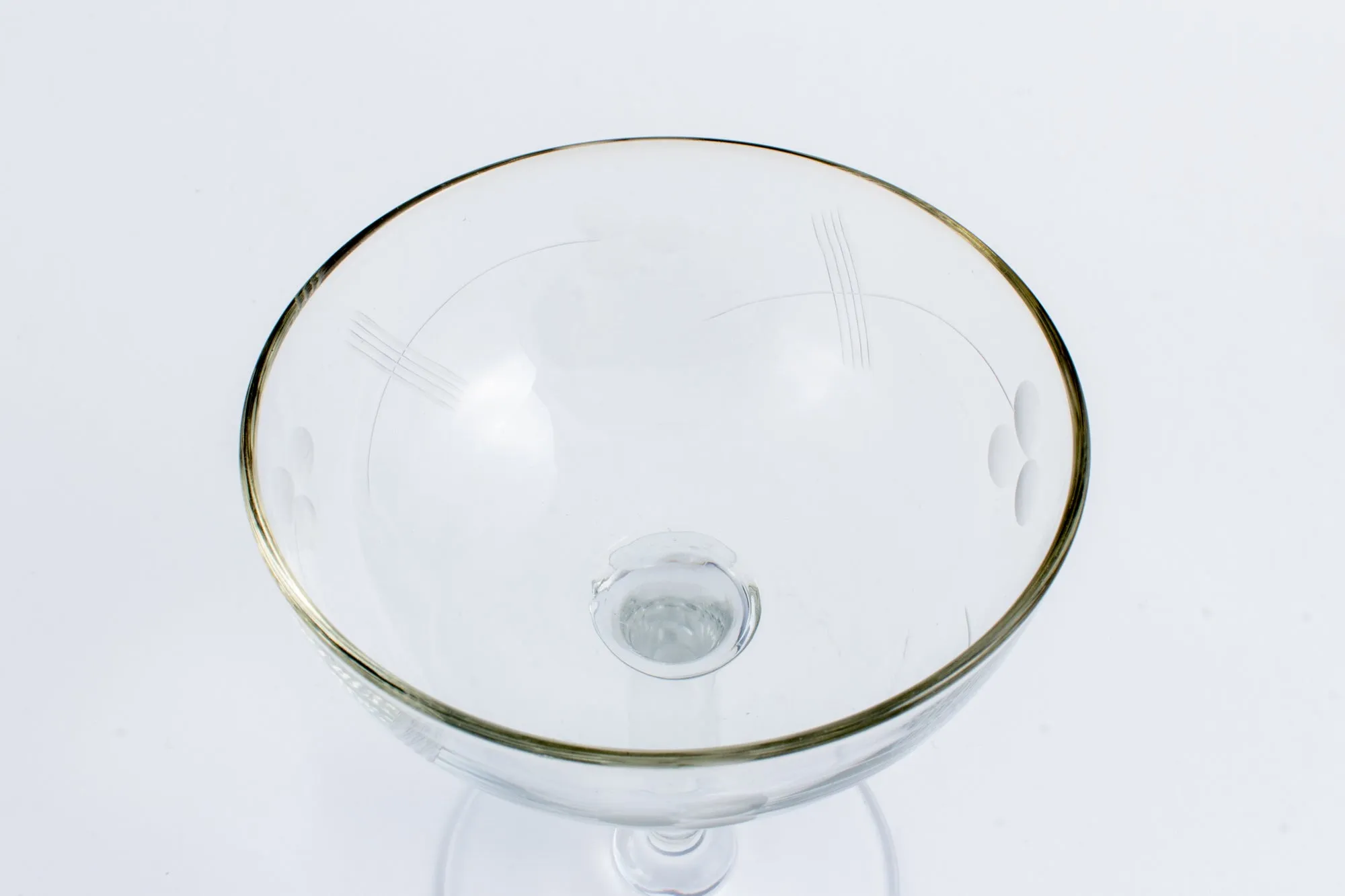 Set of 9 Antique French Etched Champagne Coupes