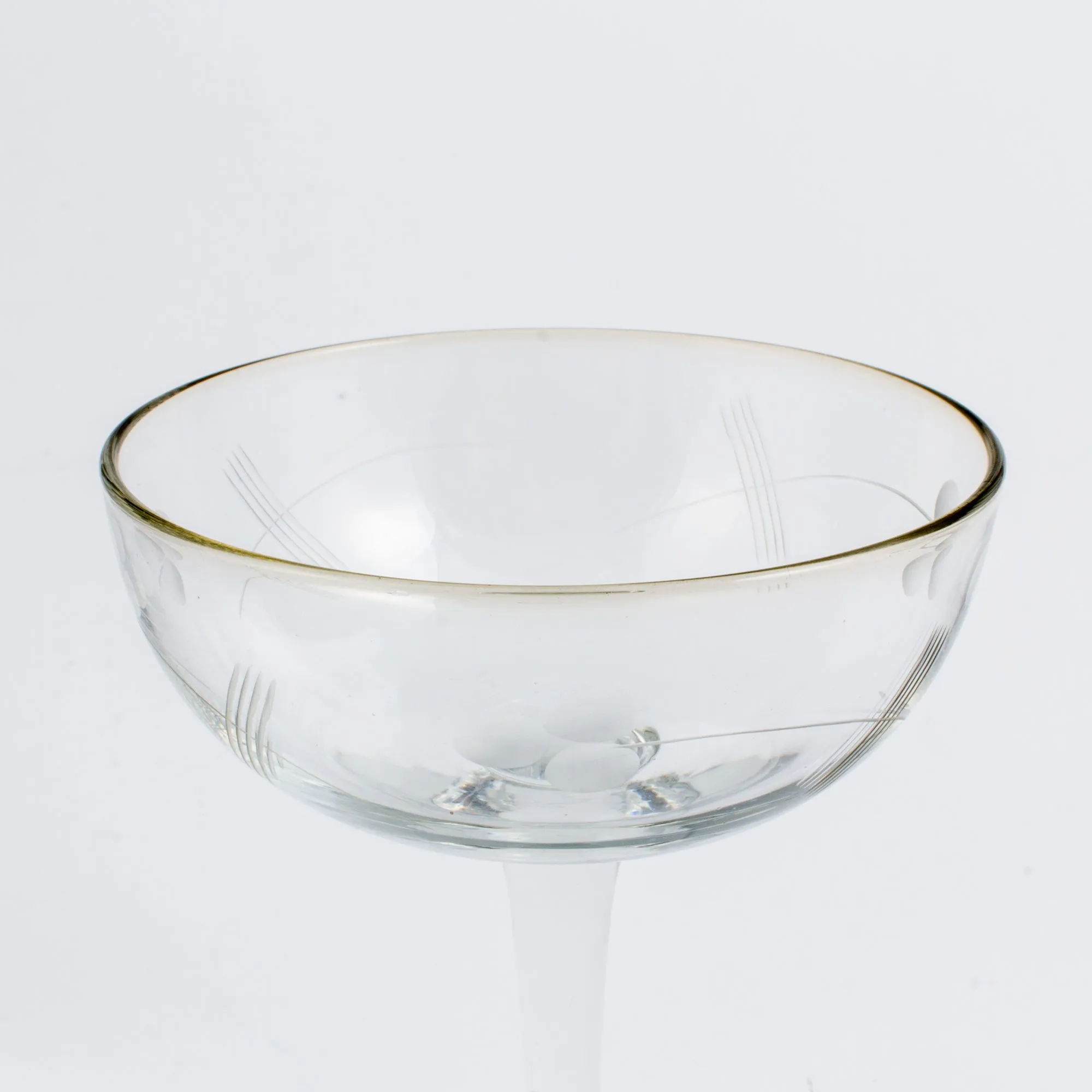 Set of 9 Antique French Etched Champagne Coupes