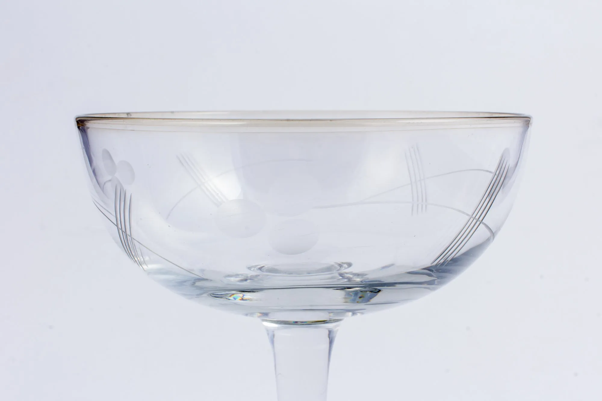 Set of 9 Antique French Etched Champagne Coupes