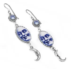 Silver Moon Earrings with Crystals