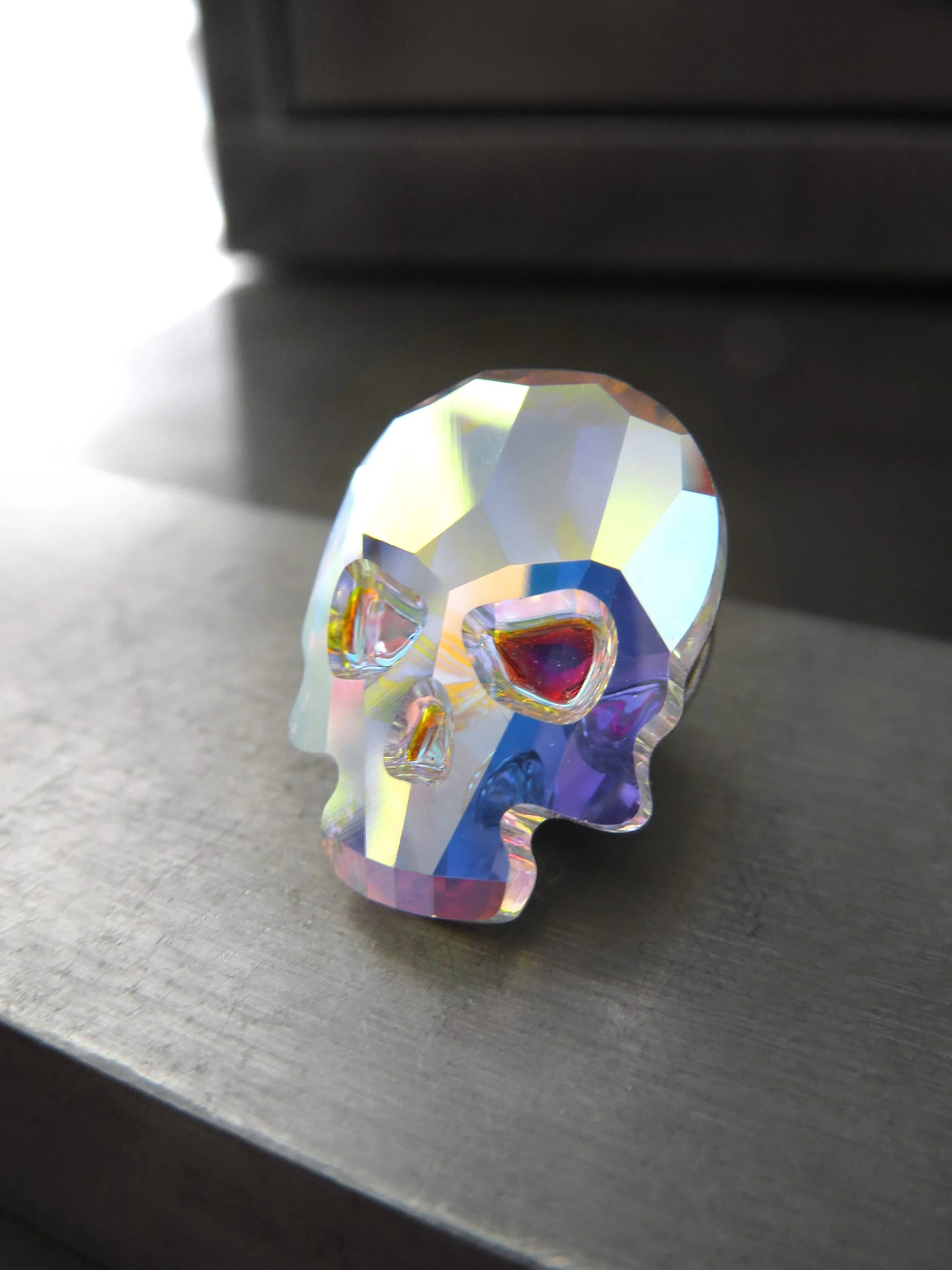 Small Sparkling Crystal Skull Pin or Magnet - Shimmer Iridescent AB